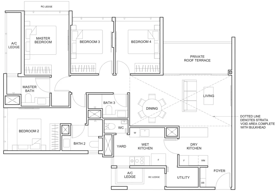Floor plan of The Arcady at Boon Keng type D2A, 4-Bedroom Premium, 1,625 sq ft