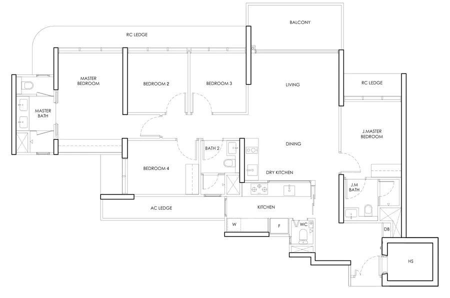 Floor plan of The Chuan Park type E1, 5-Bedroom, 1,550 sq ft