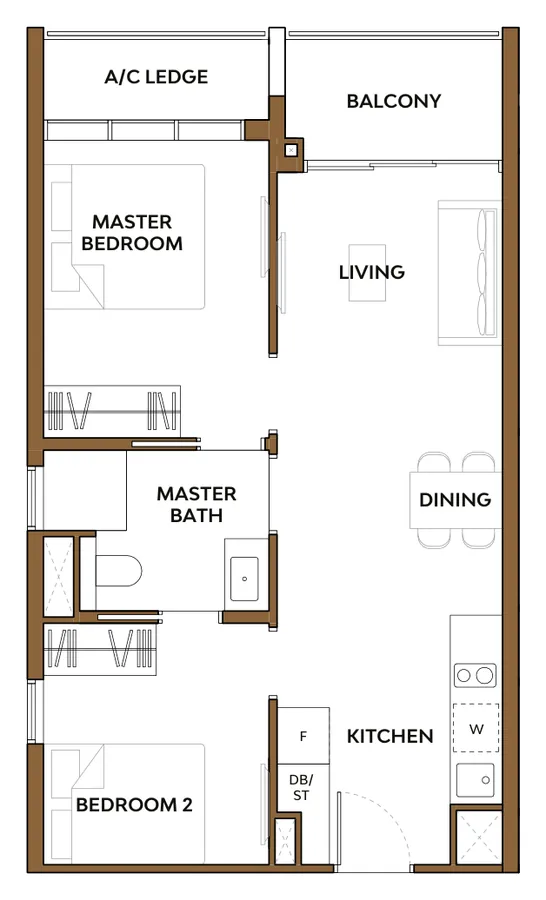Floor plan of The Collective at One Sophia type 2C1, 2-Bedroom Deluxe, 646 sq ft