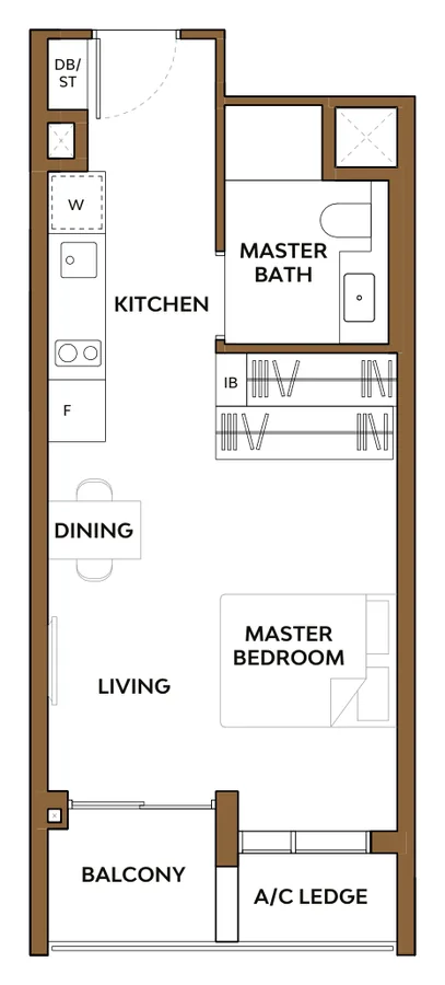 Floor plan of The Collective at One Sophia type A1, Studio, 431 sq ft