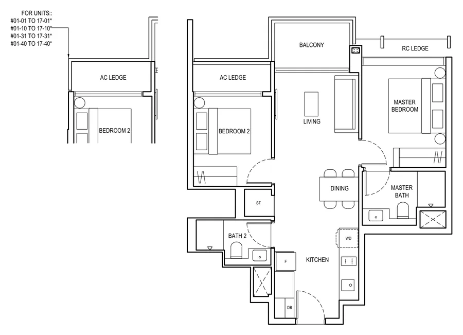 Floor plan of The Continuum type B2, 2 Bedroom, 667 sq ft