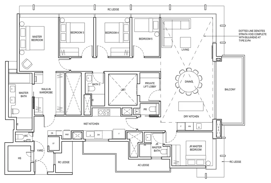 Floor plan of The Continuum type E, 5 Bedroom, 1,905 sq ft