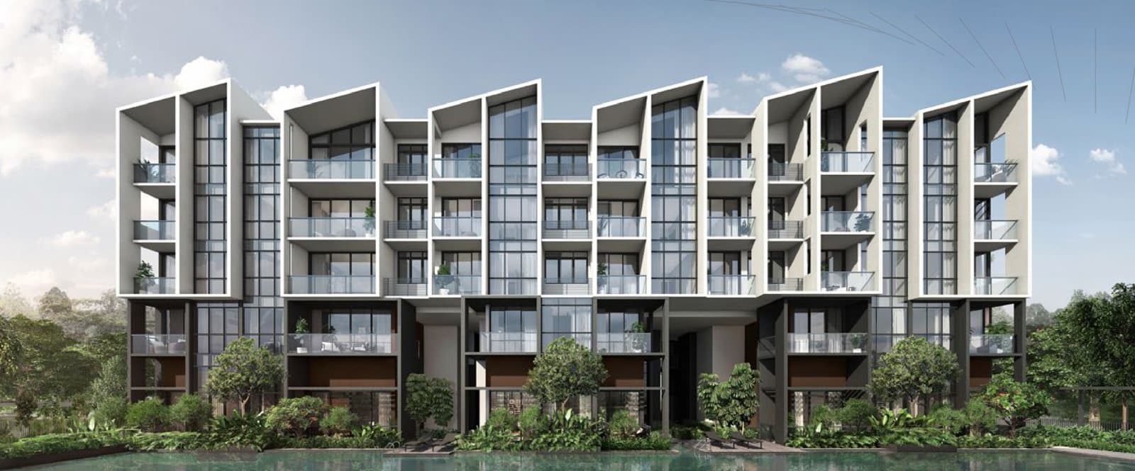 The Essence: the 5-storey North Block seen across the lap pool