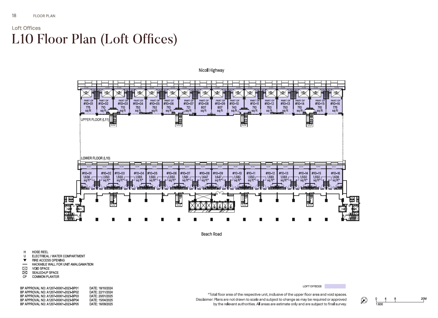 Floor plan of The Golden Mile type L10, Loft office (two levels), 1,550 to 1,647 sq ft