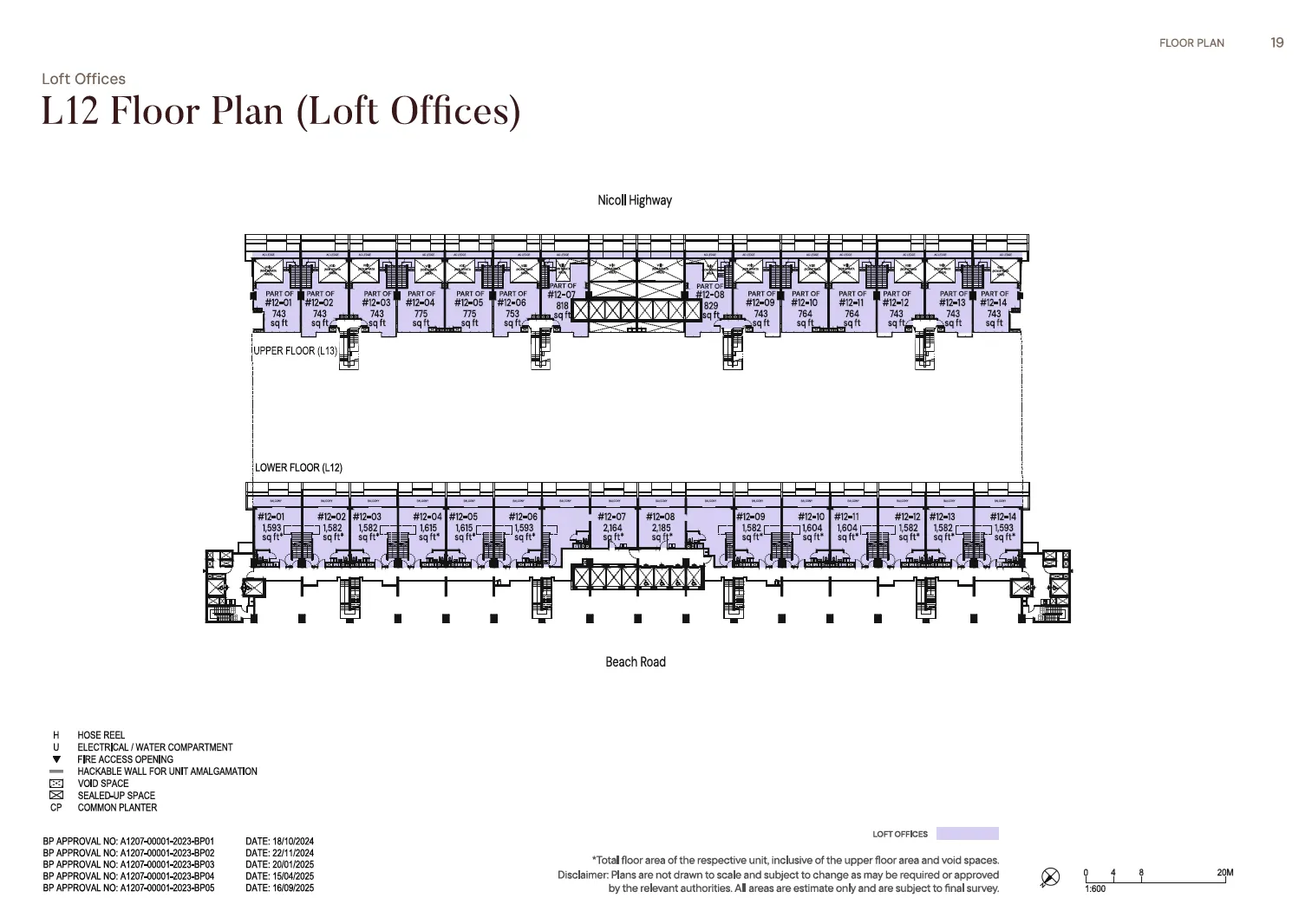 Floor plan of The Golden Mile type L12, Loft office (two levels), 1,582 to 2,185 sq ft