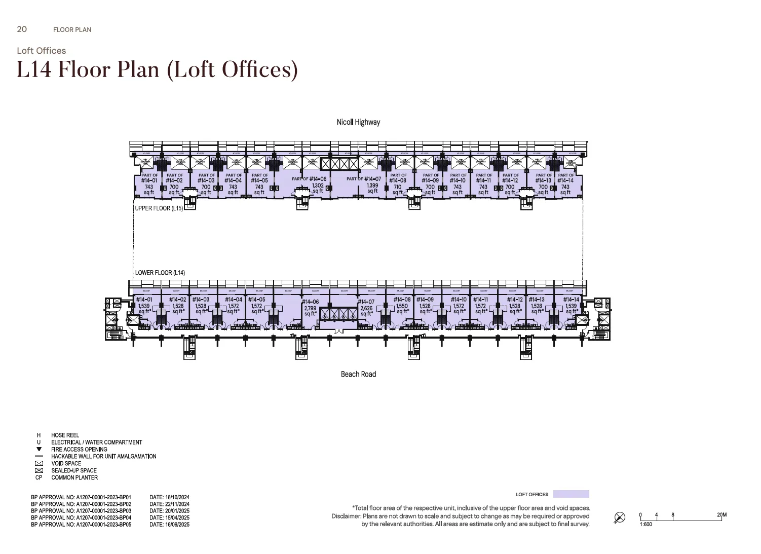 Floor plan of The Golden Mile type L14, Loft office (two levels), 1,528 to 2,799 sq ft