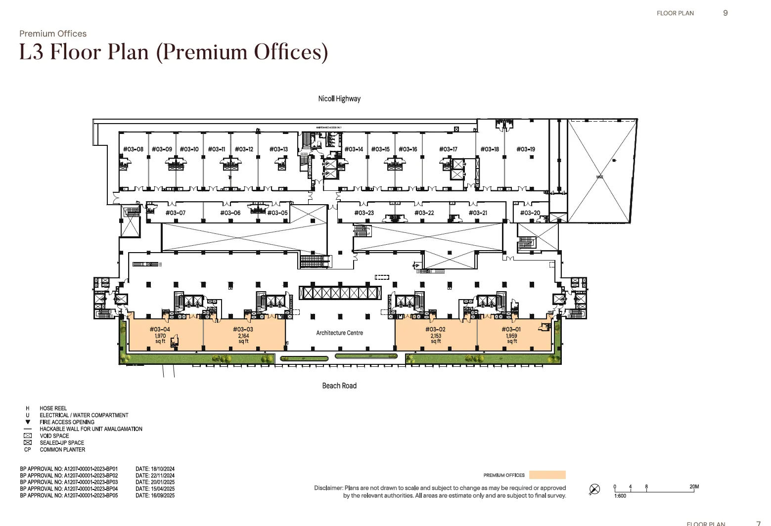 Floor plan of The Golden Mile type L3P, Premium office, 1,959 to 2,164 sq ft