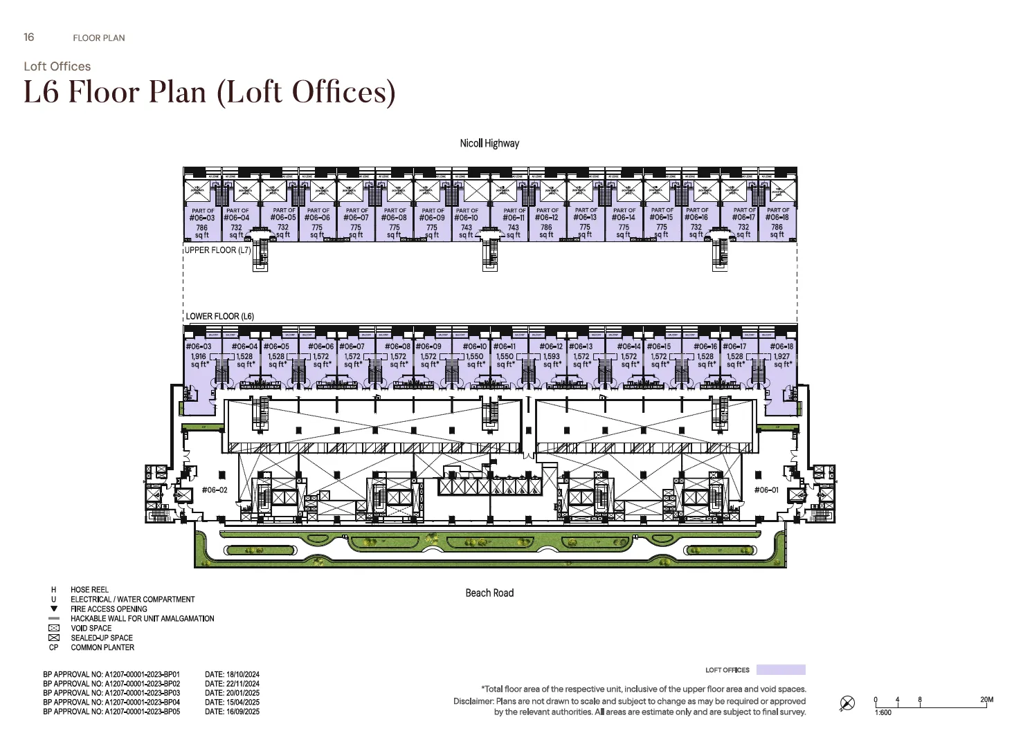 Floor plan of The Golden Mile type L6L, Loft office (two levels), 1,528 to 1,927 sq ft