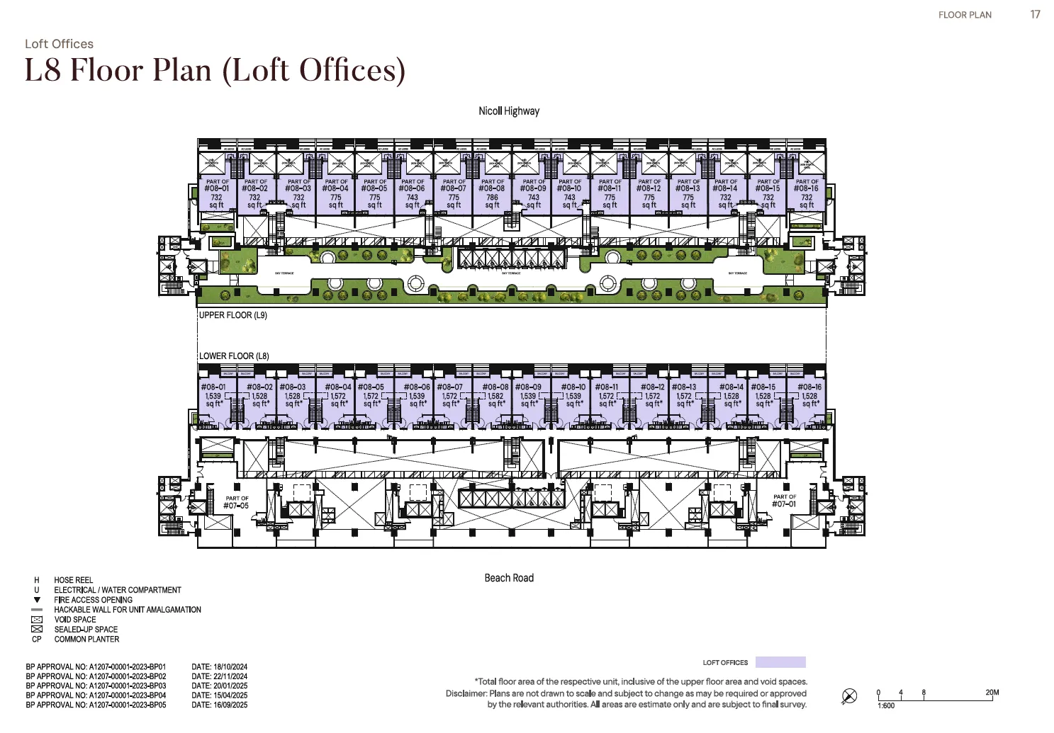 Floor plan of The Golden Mile type L8, Loft office (two levels), 1,528 to 1,582 sq ft