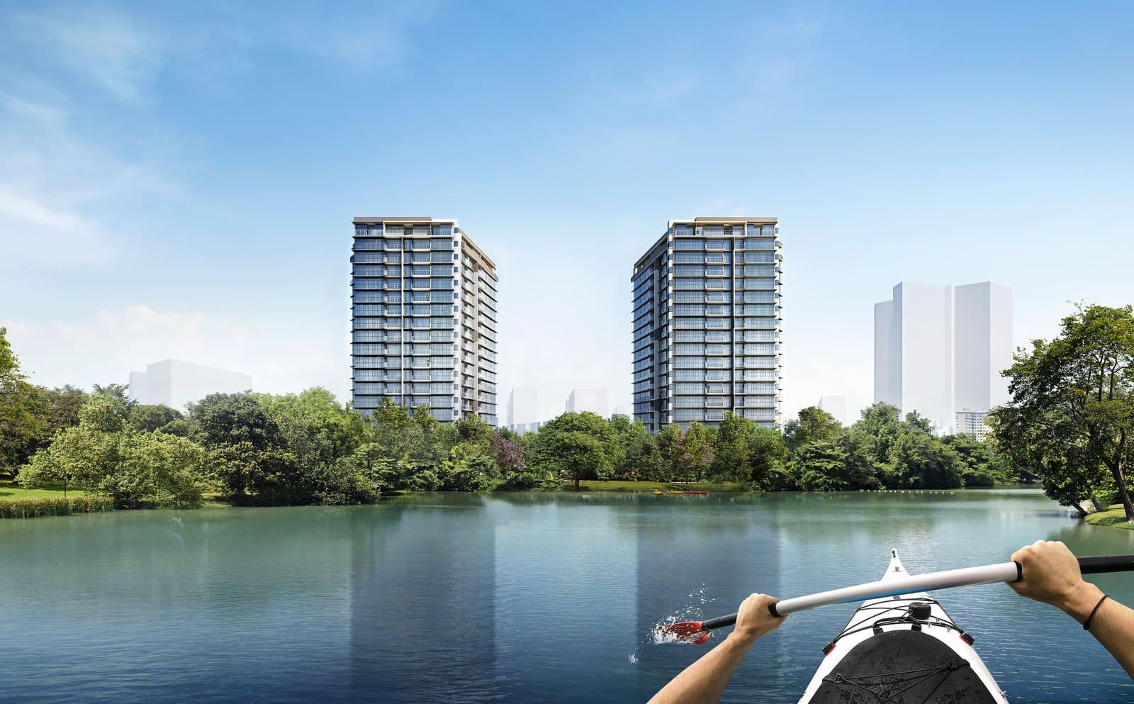 Artist's impression of the two 19-storey towers of The LakeGarden Residences seen across Jurong Lake