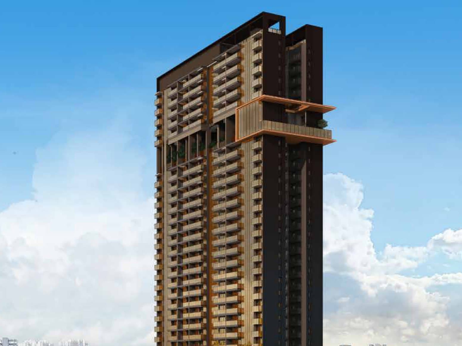 Artist's impression of The Landmark: the upper half of the 39-storey tower at 173 Chin Swee Road, with the Level 34 deck reaching out from its side