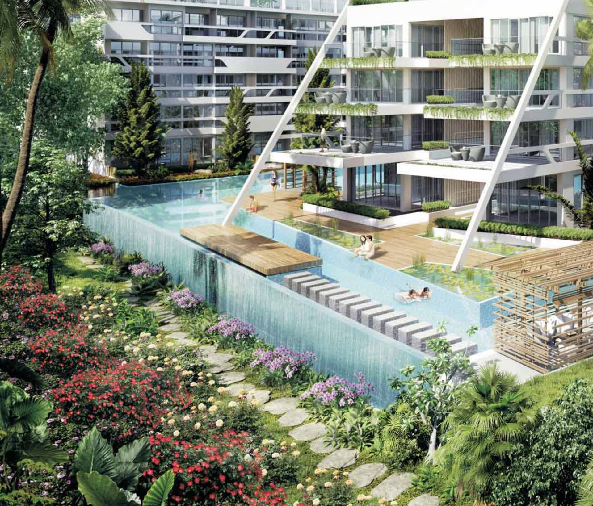 The Nautical, artist's impression: the sky-high pool between the blocks above the gardens