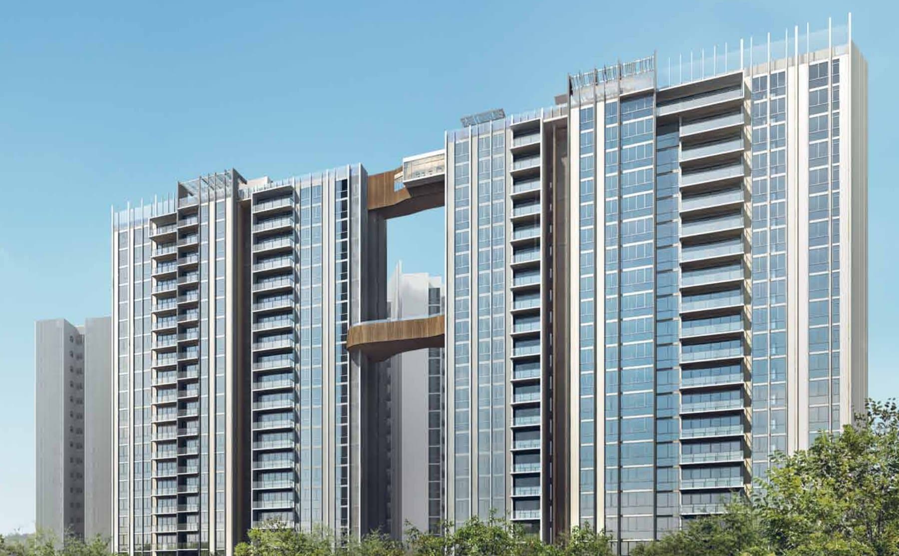 Artist's impression of The Panorama: towers joined by sky bridges above the trees
