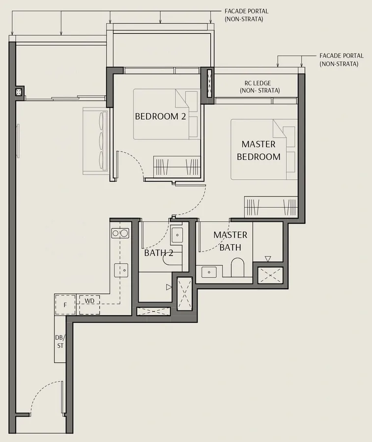 Floor plan of The Robertson Opus type B5, 2 Bedroom, 721 sq ft