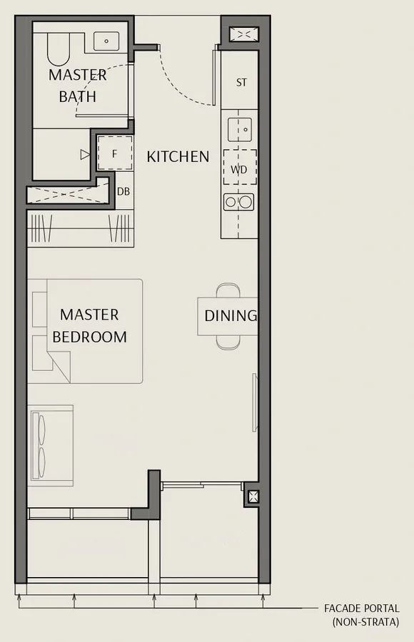 Floor plan of The Robertson Opus type S1, Suite, 431 sq ft