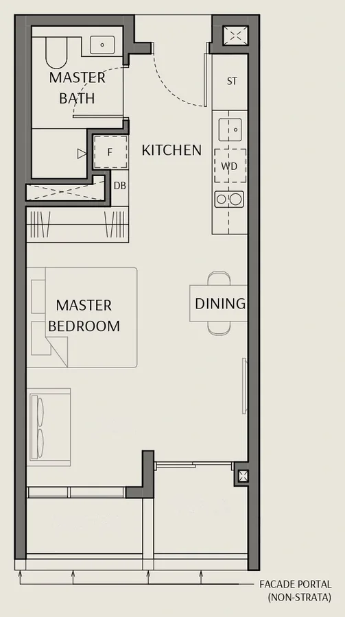 Floor plan of The Robertson Opus type S1a, Suite, 431 sq ft