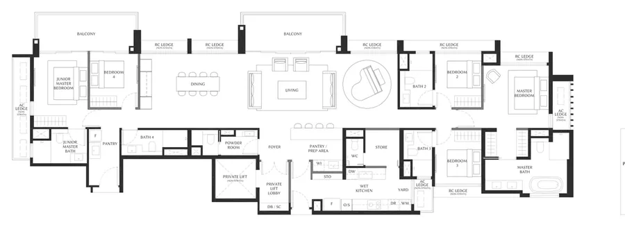 Floor plan of The Serra Residences type PH2, Penthouse, 2,669 sq ft