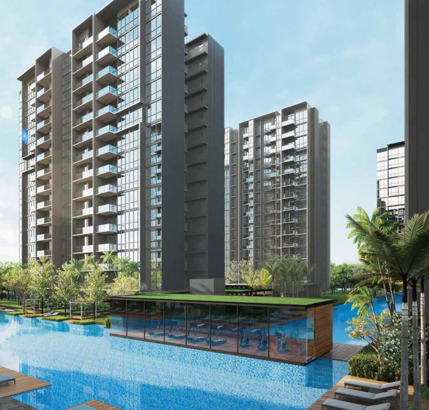Artist's impression of The Tapestry's towers above the lap pool, Tampines Street 86