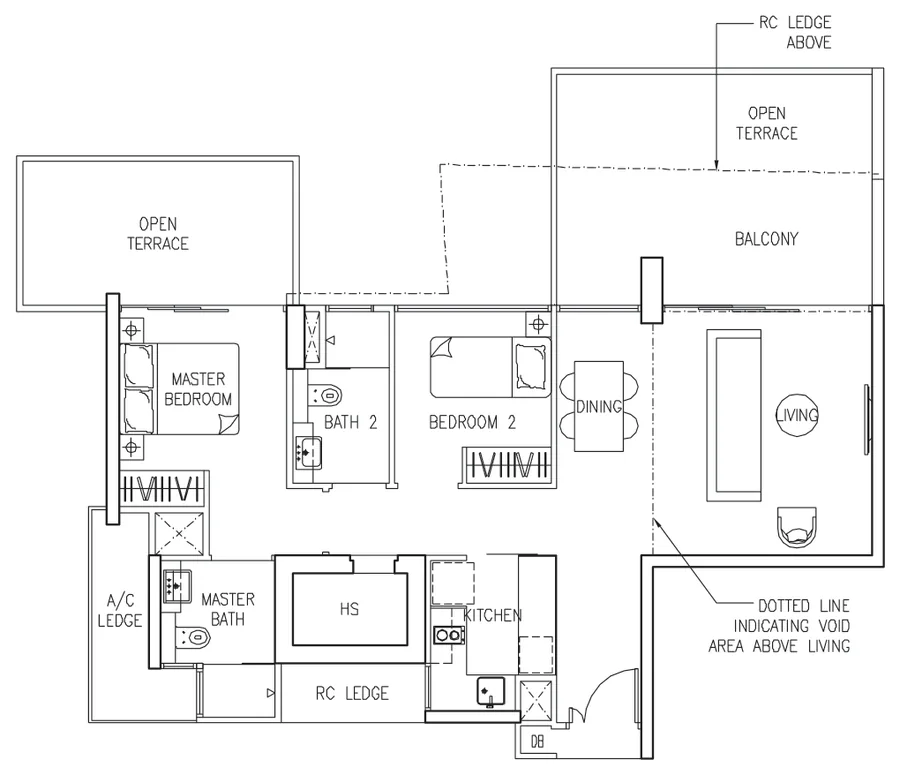 Floor plan of The Trilinq type B3-P, 2-Bedroom, 1,335 sq ft