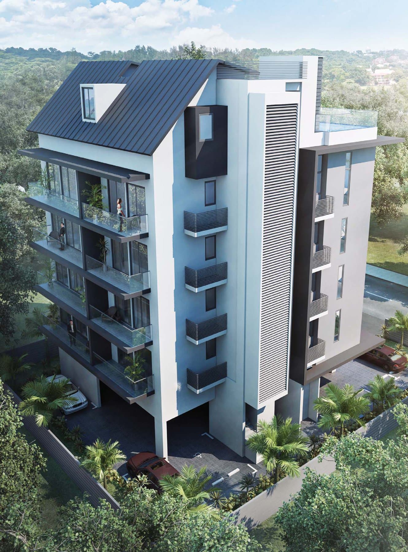 The Vanderlint: the 5-storey block with its pitched roof and balconies off Ceylon Road