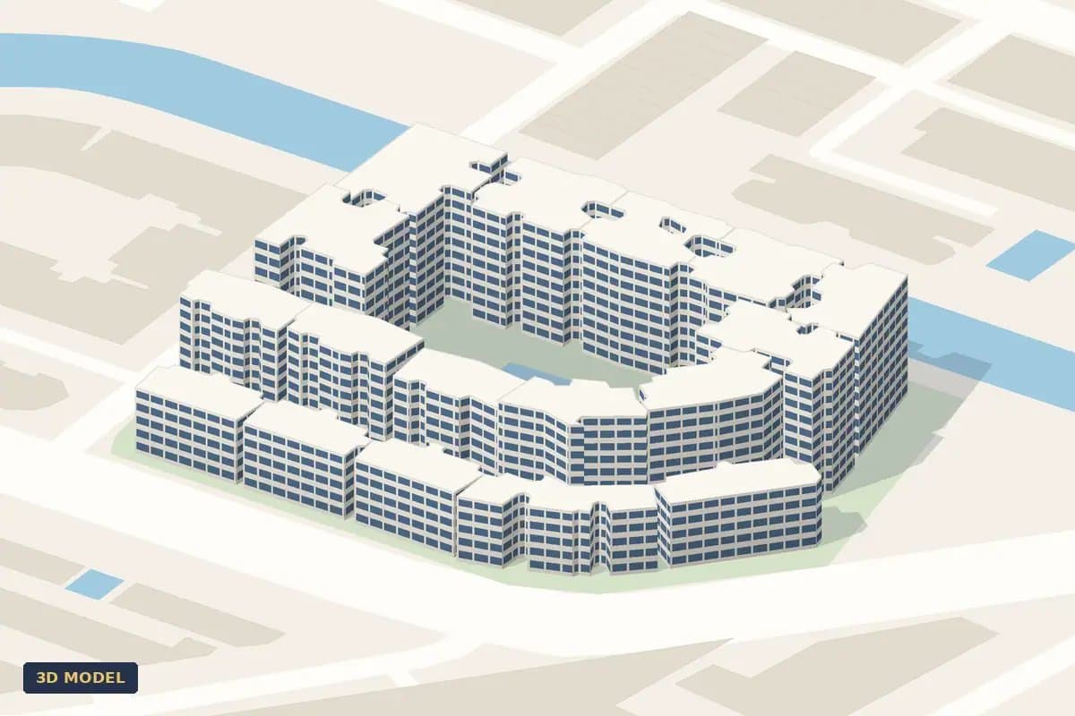3D model of The Waterina: the twelve blocks around the central pool on Lorong 40 Geylang