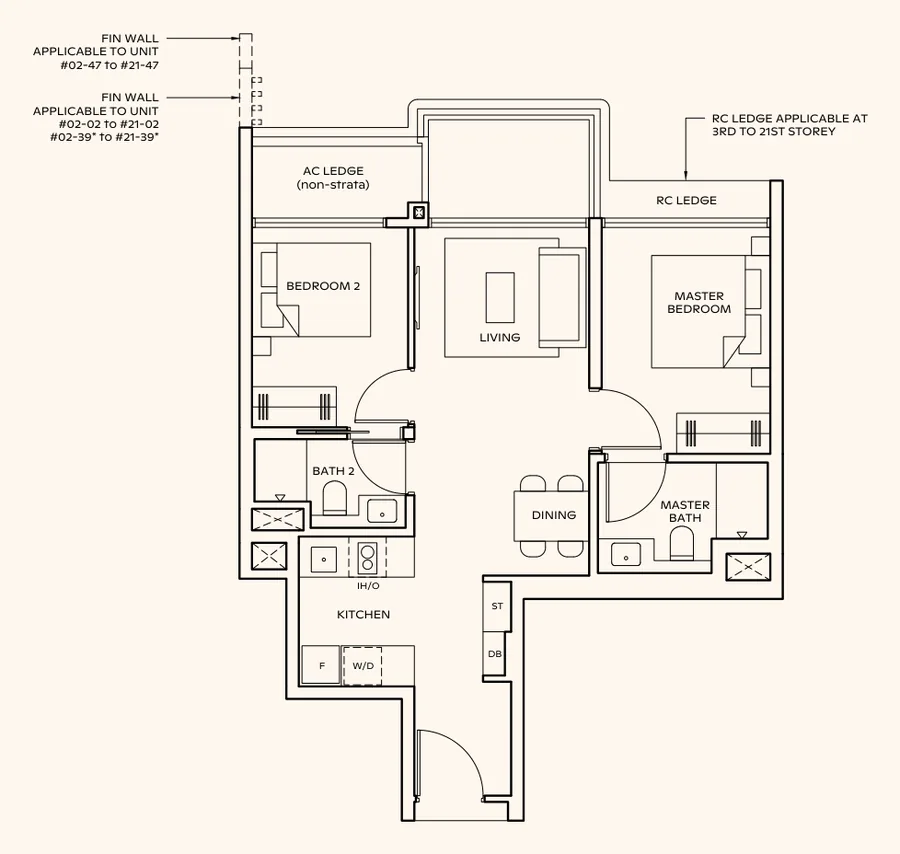 Floor plan of Thomson Reserve type BP3, 2-Bedroom Premium, 678 sq ft