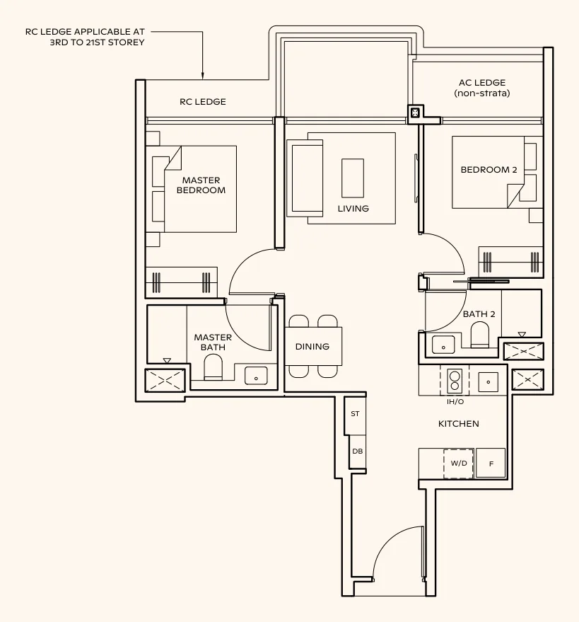Floor plan of Thomson Reserve type BP5, 2-Bedroom Premium, 678 sq ft