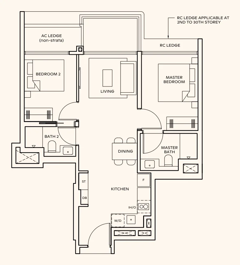 Floor plan of Thomson Reserve type BP7 (L), 2-Bedroom Premium, 678 sq ft
