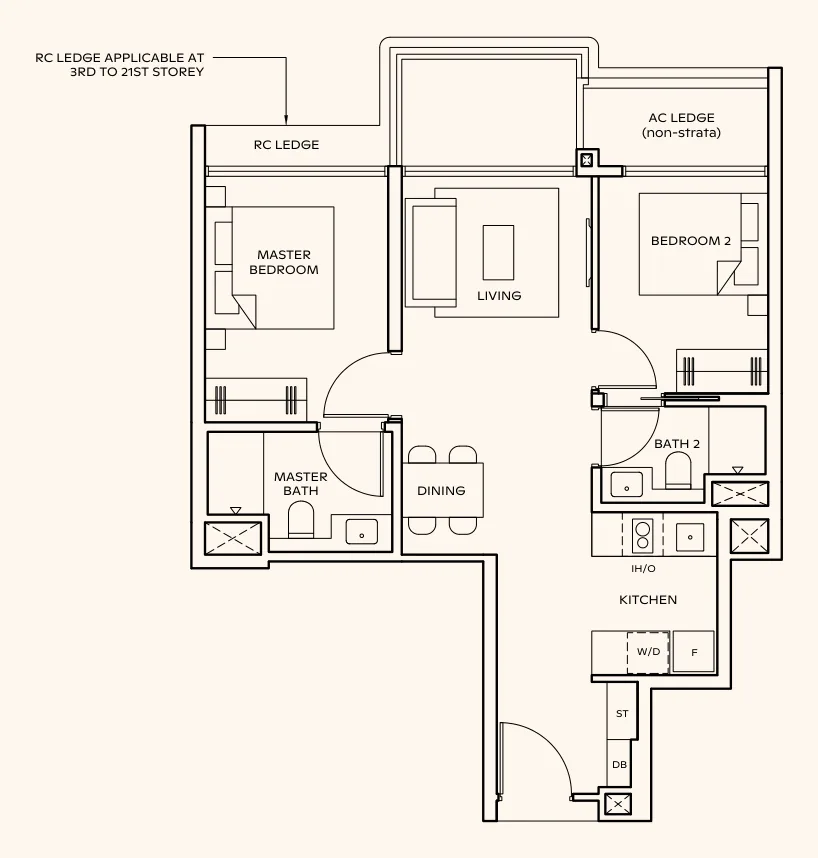 Floor plan of Thomson Reserve type BP8, 2-Bedroom Premium, 678 sq ft