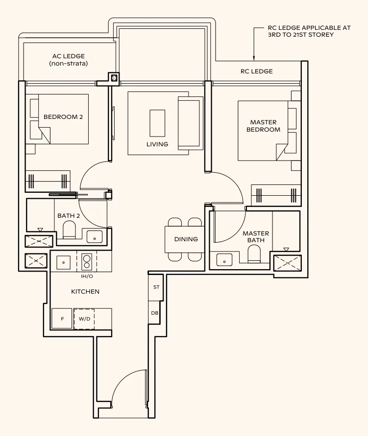 Floor plan of Thomson Reserve type BP9, 2-Bedroom Premium, 678 sq ft