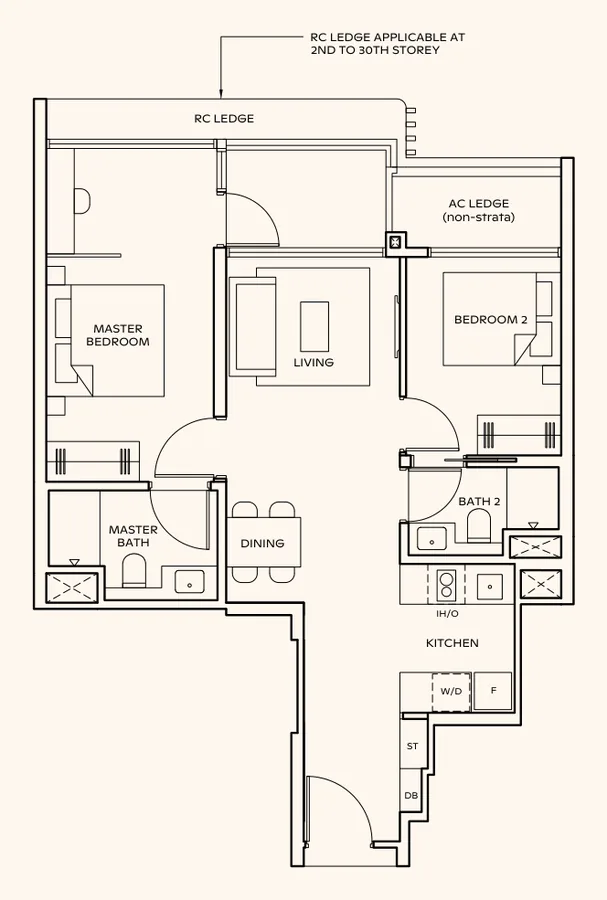 Floor plan of Thomson Reserve type BPS3 (L), 2-Bedroom Premium + Study, 732 sq ft