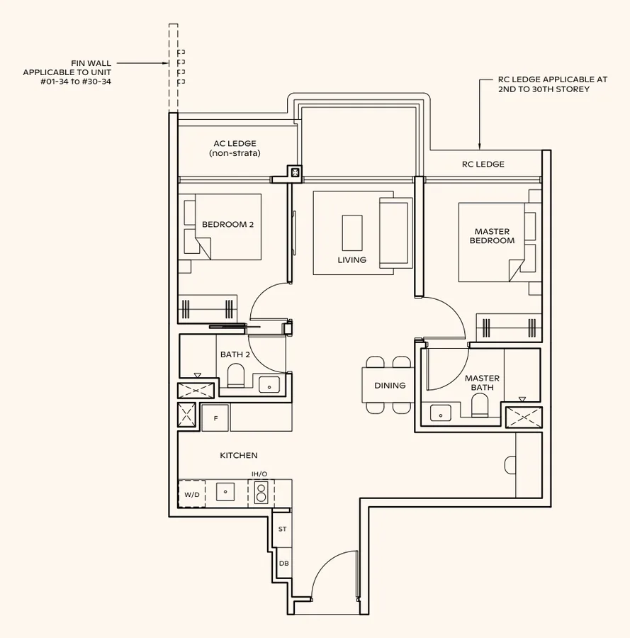 Floor plan of Thomson Reserve type BPS4 (L), 2-Bedroom Premium + Study, 775 sq ft