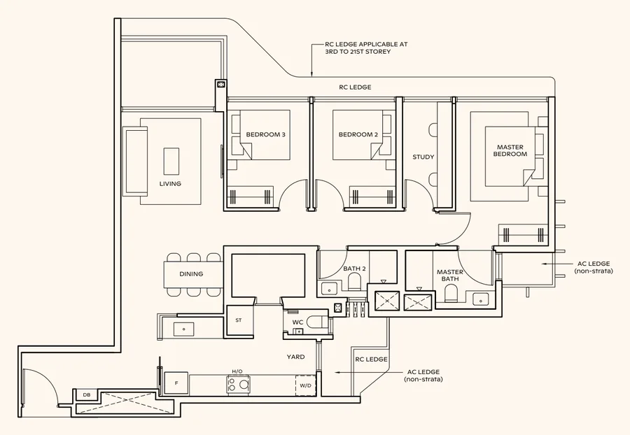 Floor plan of Thomson Reserve type CPS1, 3-Bedroom Premium + Study, 1,152 sq ft