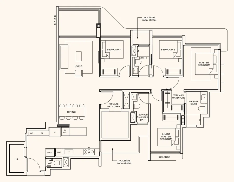 Floor plan of Thomson Reserve type DP2 (L), 4-Bedroom Premium (private lift), 1,367 sq ft