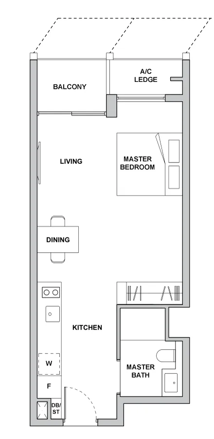 Floor plan of TMW Maxwell type A1, Studio, 474 sq ft