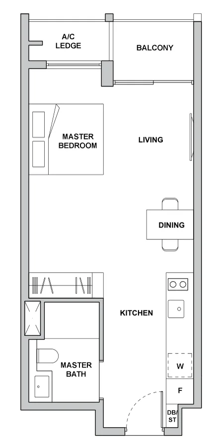 Floor plan of TMW Maxwell type A4, Studio, 484 sq ft
