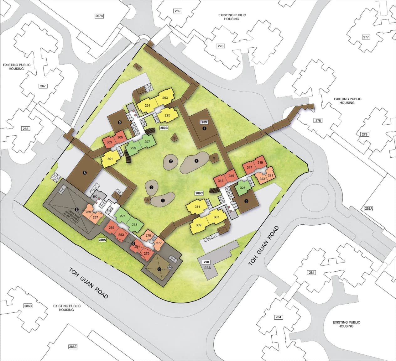 HDB site plan of Toh Guan Grove, blocks 289A, 289B and 289C