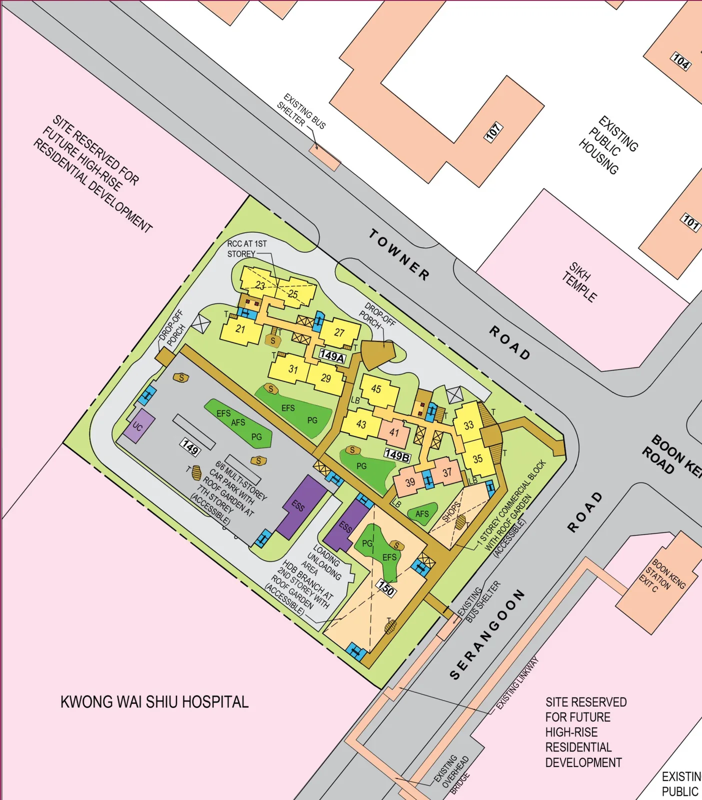 HDB site plan of Towner Crest, blocks 149A and 149B