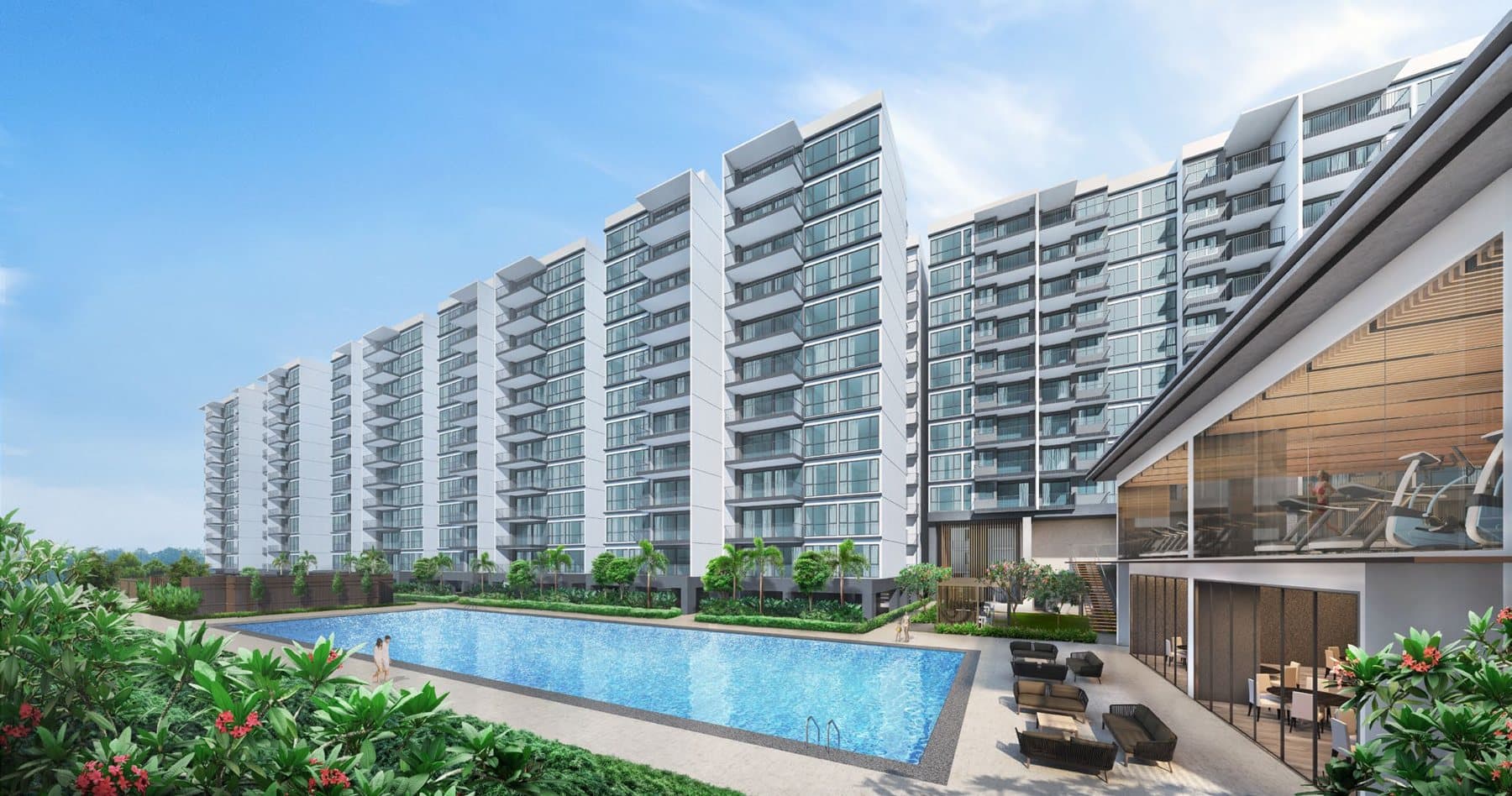 Artist's impression of Treasure at Tampines' 12-storey blocks above the pool, Tampines Lane