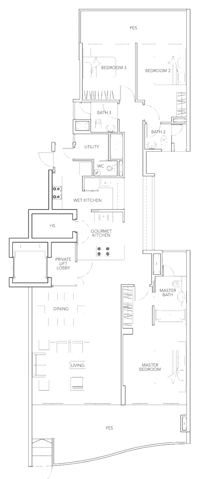 Floor plan of Turquoise type A1-g, 3-Bedroom, 2,164 sq ft