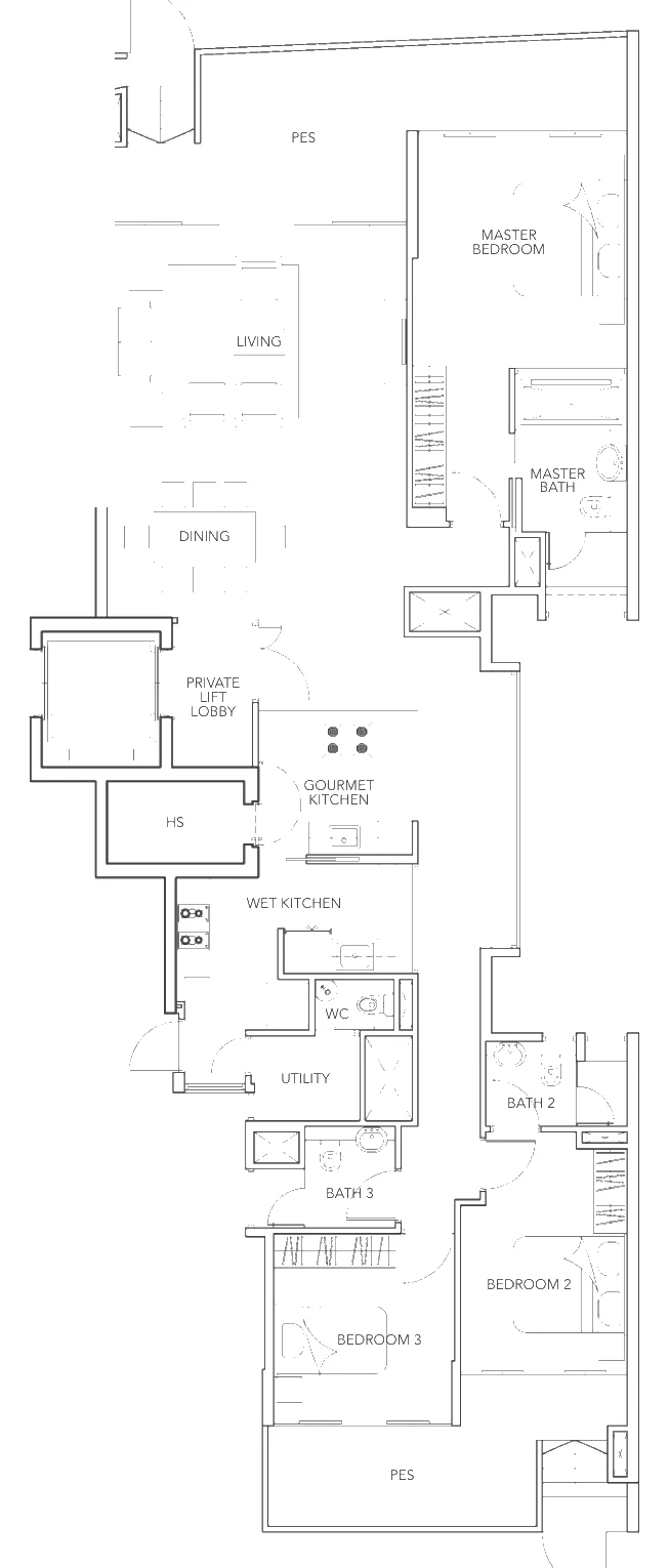 Floor plan of Turquoise type A1a-g, 3-Bedroom, 2,110 sq ft