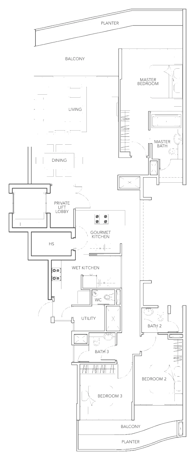Floor plan of Turquoise type A1a, 3-Bedroom, 2,088 sq ft
