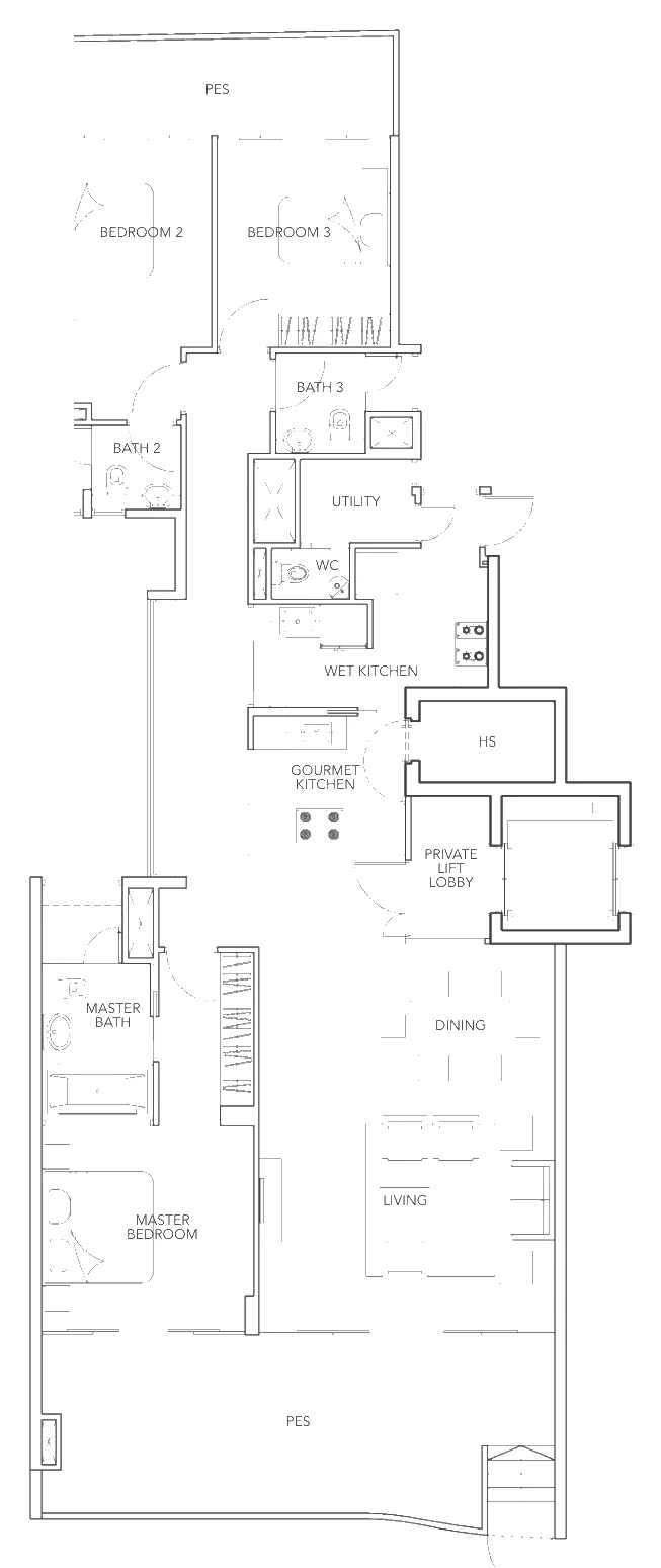 Floor plan of Turquoise type A1b-g, 3-Bedroom, 2,174 sq ft
