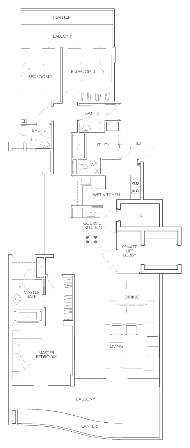 Floor plan of Turquoise type A1b, 3-Bedroom, 2,142 sq ft