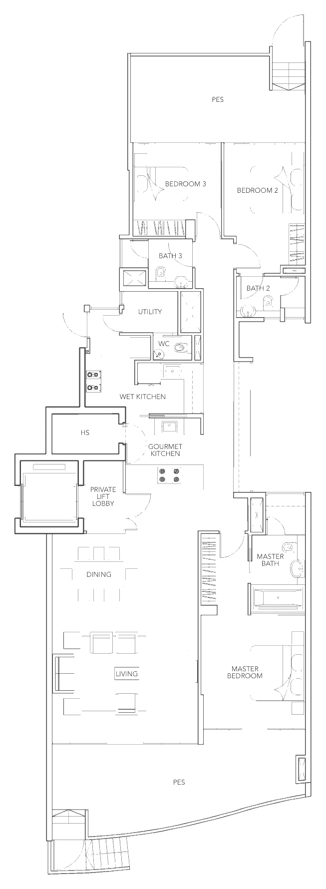 Floor plan of Turquoise type A1c-g, 3-Bedroom, 2,314 sq ft