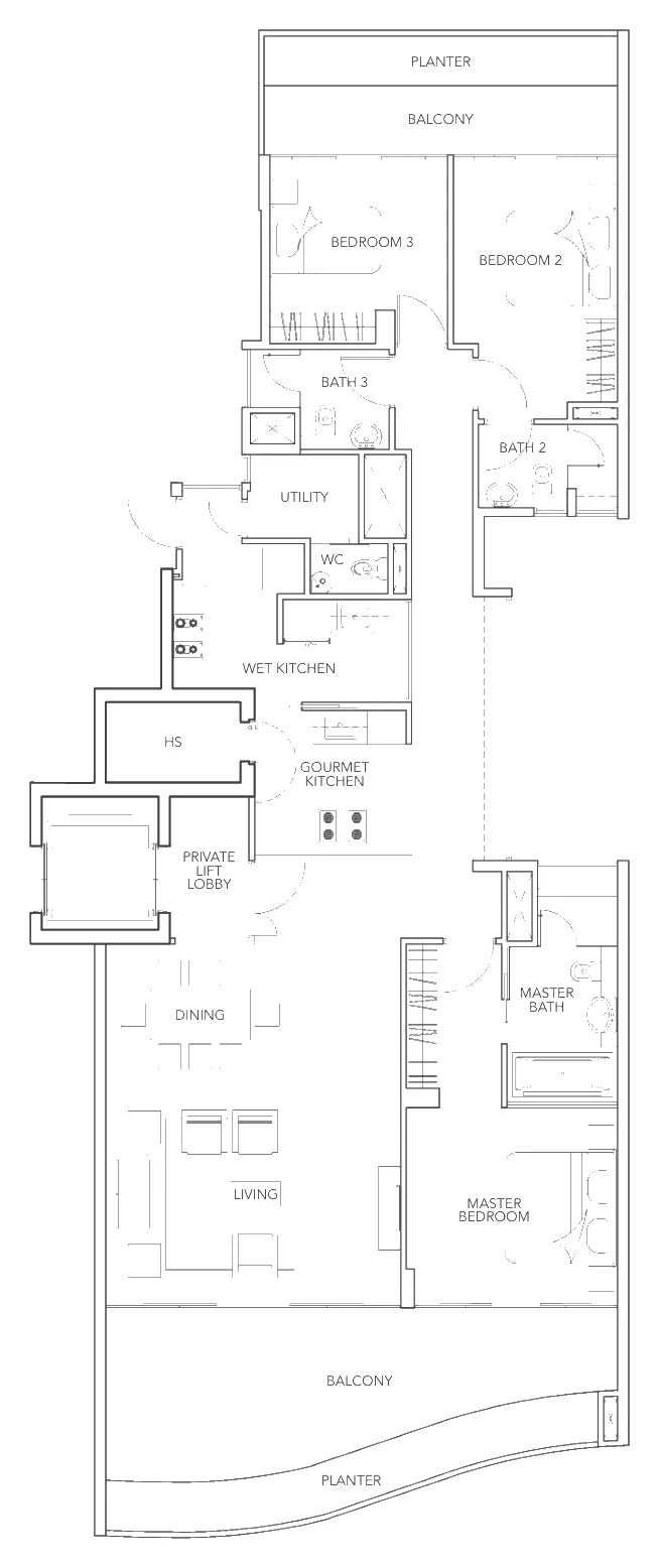 Floor plan of Turquoise type A1c, 3-Bedroom, 2,153 sq ft