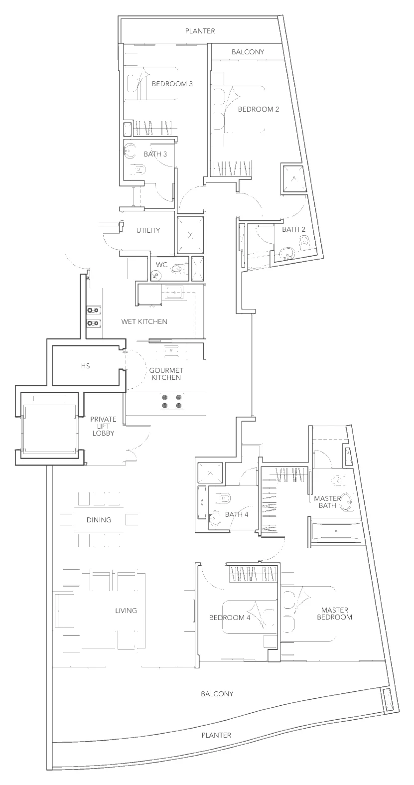 Floor plan of Turquoise type B1, 4-Bedroom, 2,433 sq ft