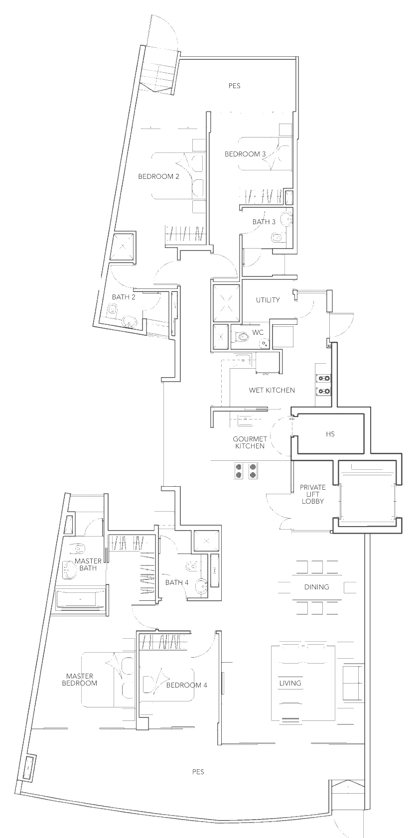 Floor plan of Turquoise type B1c-g, 4-Bedroom, 2,497 sq ft