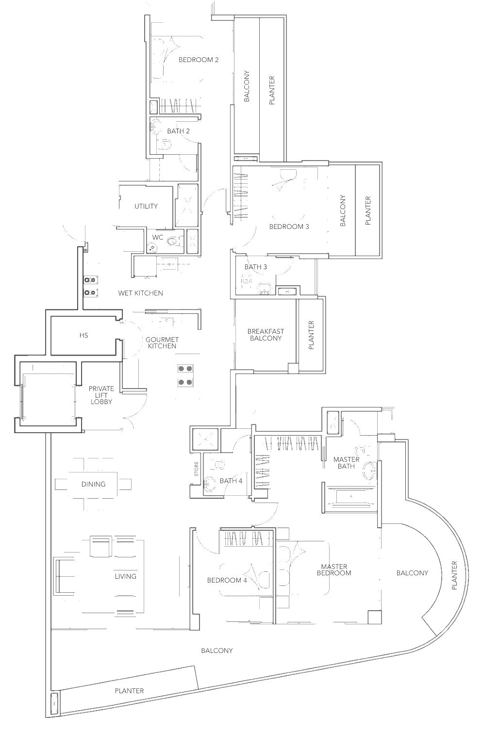 Floor plan of Turquoise type B2, 4-Bedroom, 2,777 sq ft