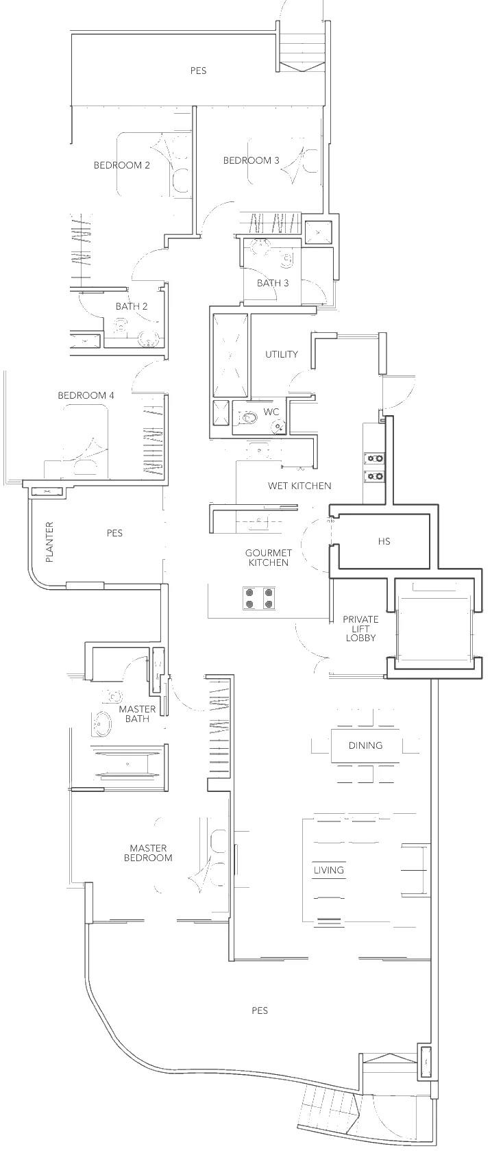 Floor plan of Turquoise type B3-g, 4-Bedroom, 2,583 sq ft
